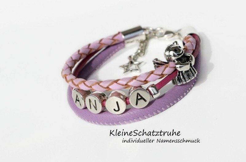 Namensarmband Engel Nappaleder Lila von KleineSchatztruhe