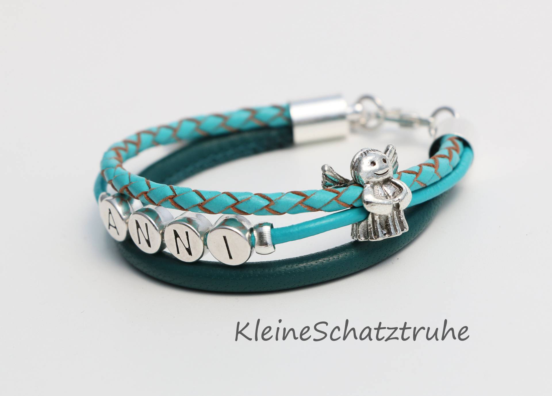 Namensarmband Engel Nappaleder Türkis Petrol von KleineSchatztruhe