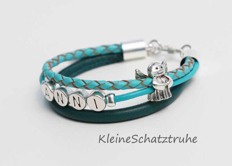 Namensarmband Engel Nappaleder Türkis Petrol von KleineSchatztruhe