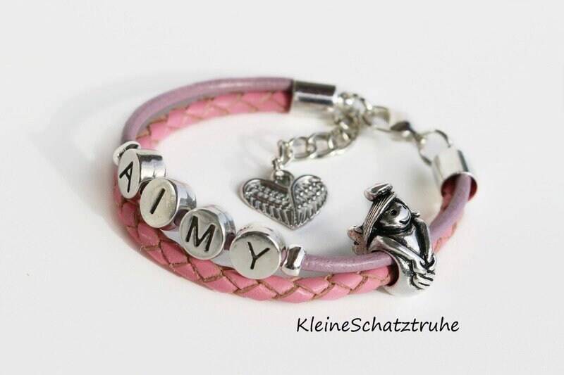 Namensarmband Rosa Leder Mit Engel von KleineSchatztruhe