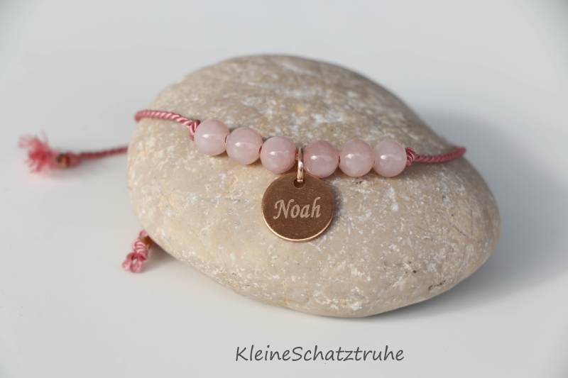 Naturseiden - Achat Armband Mit Wunschgravur Edelstahl Roségold von KleineSchatztruhe