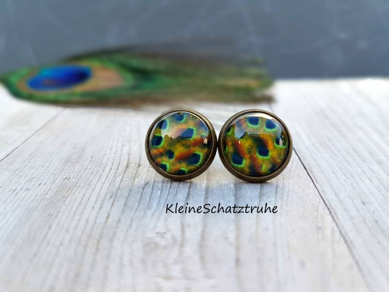 Ohrstecker Mit Pfauenfedern Motiv, Bronze von KleineSchatztruhe