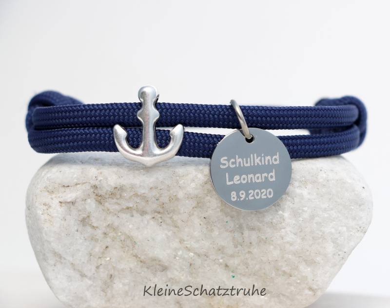 Personalisiertes Armband, Paracord, Anker, Geschenk Einschulung, Wunschgravur Personalisiertes Armband, Paracord, Anker, Geschenk Einschulung, Wunschgravur von KleineSchatztruhe