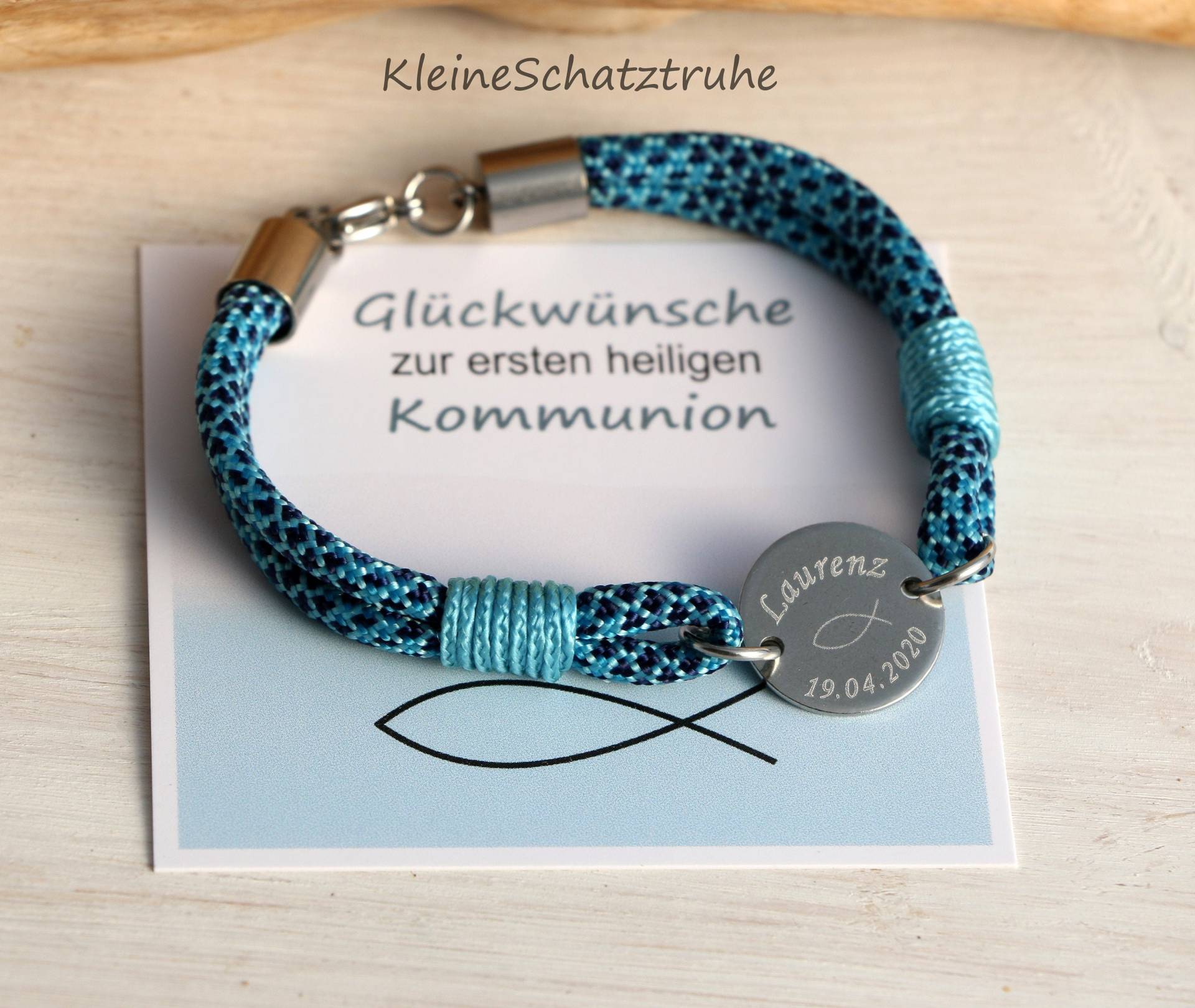 Personalisiertes Armband, Paracord Mit Edelstahl, Geschenk Kommunion von KleineSchatztruhe