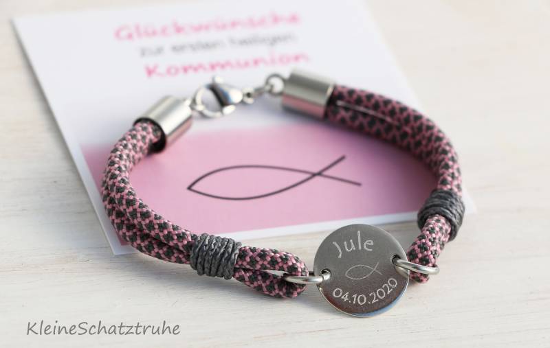 Personalisiertes Armband, Paracord Mit Edelstahl, Geschenk Kommunion von KleineSchatztruhe