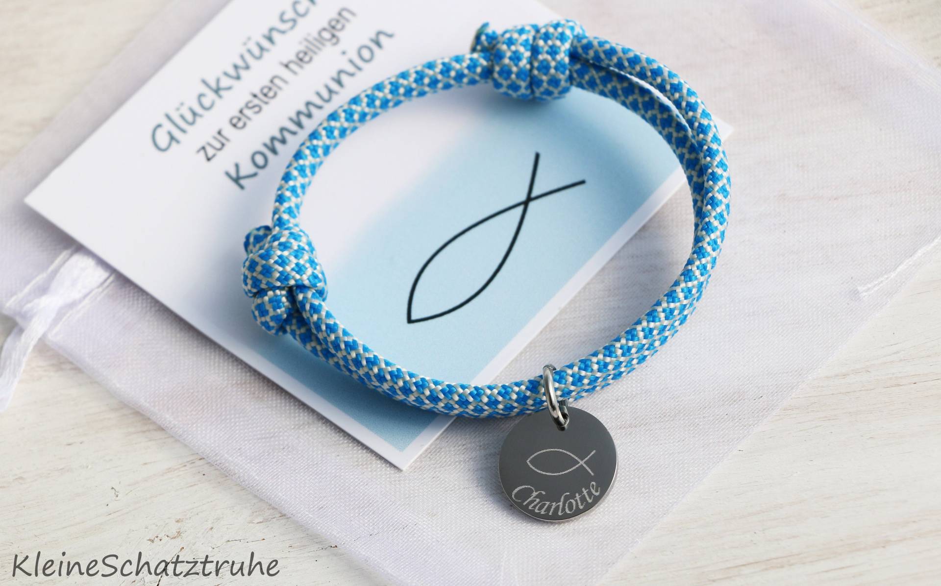 Personalisiertes Armband, Paracord Mit Edelstahl, Kommunionsgeschenk, Fisch Personalisiertes Armband, Paracord Mit Edelstahl, Kommunionsgeschenk, Fisch von KleineSchatztruhe
