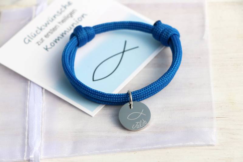 Personalisiertes Armband, Paracord Mit Edelstahl, Kommunionsgeschenk Junge, Fisch von KleineSchatztruhe