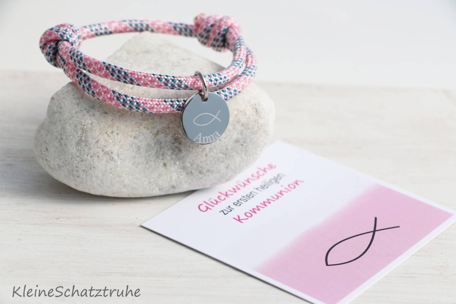 Personalisiertes Armband, Paracord Mit Edelstahl, Kommunionsgeschenk Mädchen, Fisch von KleineSchatztruhe