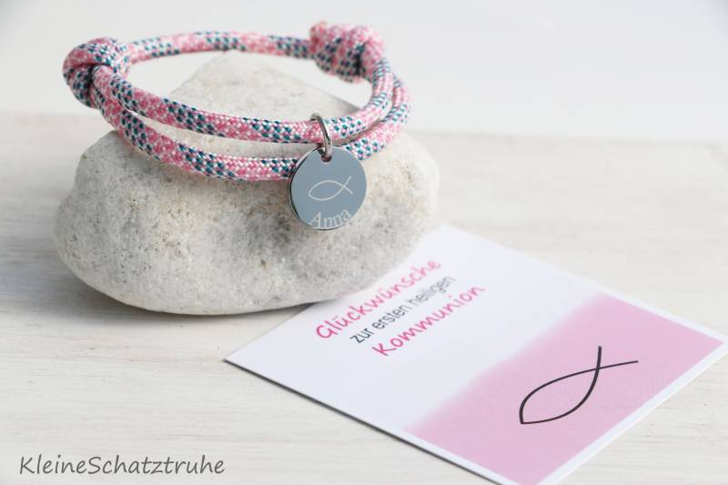Personalisiertes Armband, Paracord Mit Edelstahl, Kommunionsgeschenk Mädchen, Fisch von KleineSchatztruhe