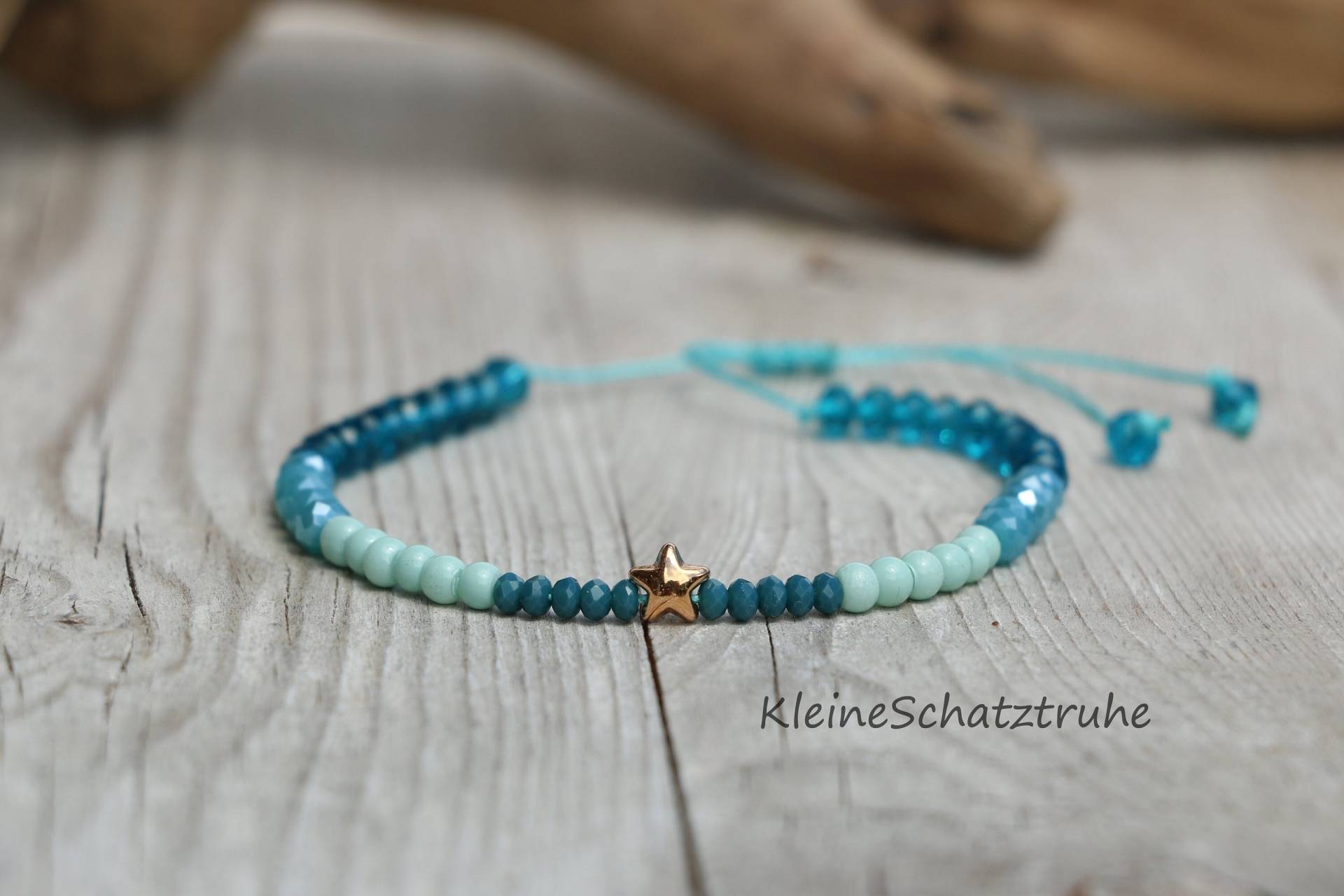 Zartes Freundschaftsarmband Stern Türkis/Petrol von KleineSchatztruhe