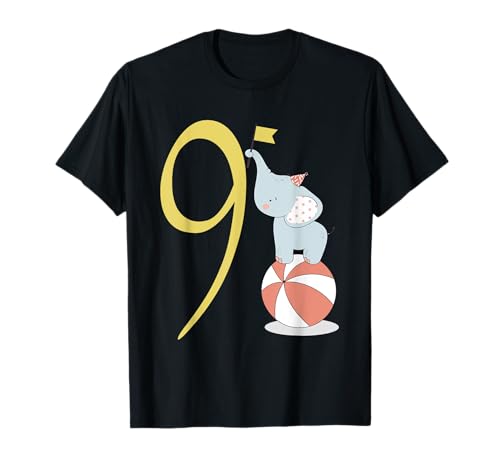 Zirkus Elefant balanciert auf Ball Kinder Geburtstag 9 Jahre T-Shirt Zirkus Elefant balanciert auf Ball Kinder Geburtstag 9 Jahre T-Shirt von Kleiner Elefant Geburtstag für Mädchen Jungen Kind