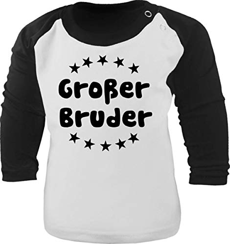 Baby/Kinder Baseball Langarm T-Shirt (Farbe: Weiss-schwarz) (Gr. 98/104) Großer Bruder von Kleiner Fratz