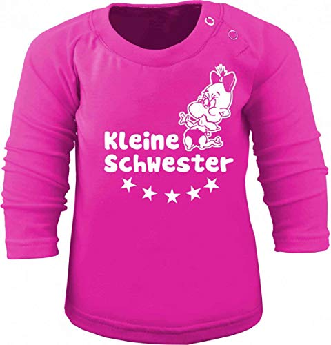 Baby/Kinder T-Shirt langarm mit Druck Kleine Schwester (Farbe fuchsia) (Größe 66/76) von Kleiner Fratz