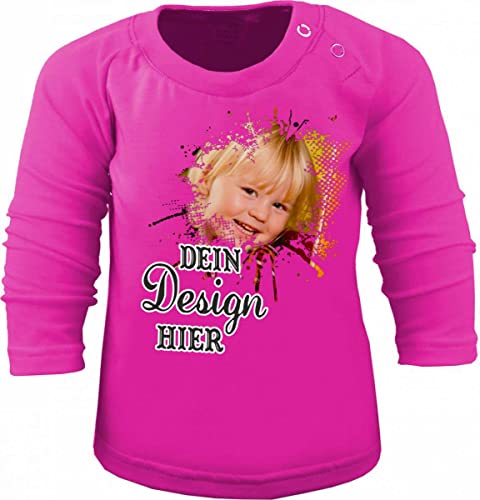 Baby Kinder Langarm T-Shirt personalisiert mit deinem Wunschmotiv (Farbe pink) (Gr. 110-116) von Kleiner Fratz