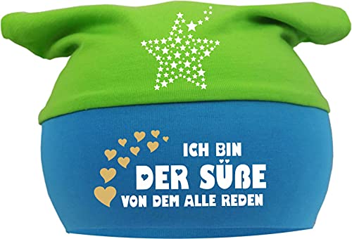 KLEINER FRATZ Baby Kopftuch Mütze Multicolor Stern (Farbe Lime-royal) (Gr. 1 (56-74) Ich Bin der Suesse von dem alle reden von Kleiner Fratz