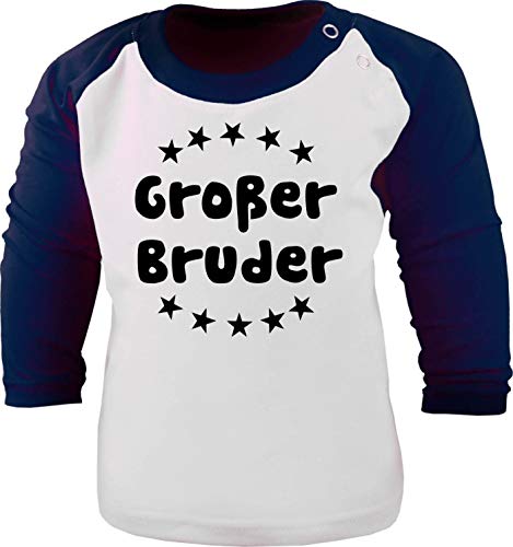 Kinder Baseball T-Shirt Langarm (Farbe Weiss/Navy) (Größe 134/146) Großer Bruder von Kleiner Fratz