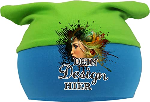 Kleiner Fratz Baby Kopftuch Mütze Multicolor Stern (Farbe Lime-royal) (Gr. 2 (68-98) mit Wunschtext oder Namen von Kleiner Fratz