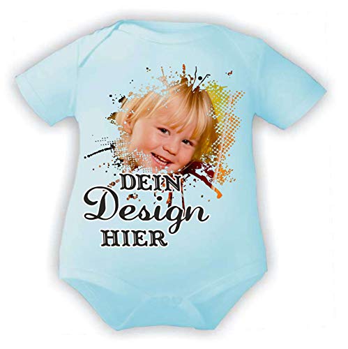 Kleiner Fratz Body Baby mit eigenem Wunsch Motiv, Foto, Text/Kurzarmbody/Mädchen Motiv Jungen (Größe: 62/68, Hellblau) von Kleiner Fratz