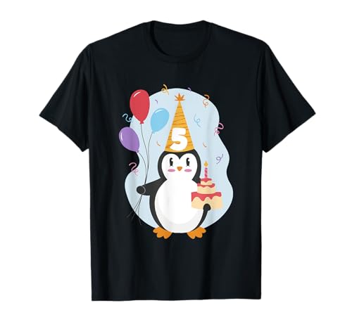 Pinguin Luftballon und Torte Kinder Geburtstag 5 Jahre Kind T-Shirt von Kleiner Pinguin Geburtstag für Kind Kinder