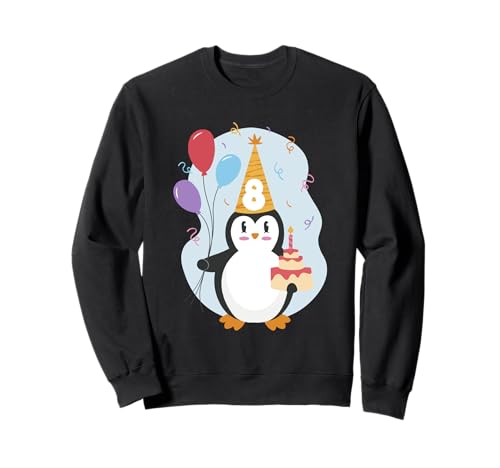 Pinguin Luftballon und Torte Kinder Geburtstag 8 Jahre Kind Sweatshirt von Kleiner Pinguin Geburtstag für Kind Kinder