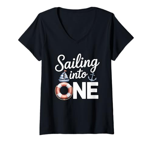 Damen Segeln zu einem Geburtstag Nautischer Spaß T-Shirt mit V-Ausschnitt Damen Segeln zu einem Geburtstag Nautischer Spaß T-Shirt mit V-Ausschnitt von Kleiner Seemann Erste Geburtstagsfeier Kleidung