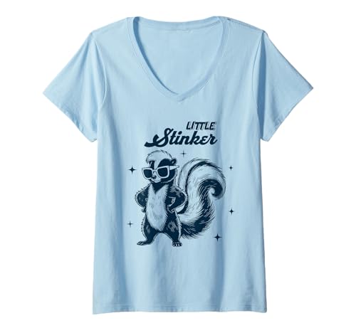 Damen Little Stinker Skunk Stinktier T-Shirt mit V-Ausschnitt von Kleiner Stinker - Baby Skunk Niedliches Tier