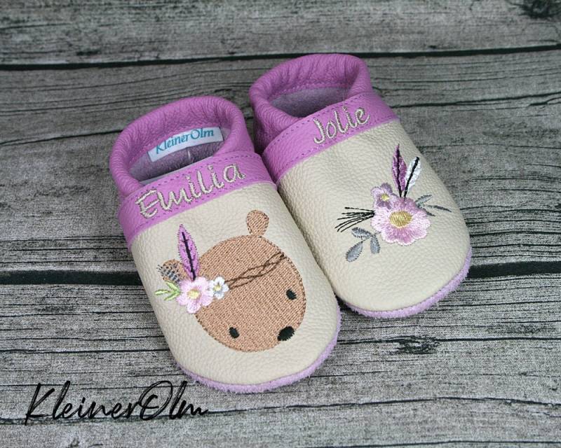Krabbelpuschen Lederpuschen Babyschuhe Krabbelschuhe Boho Eichhörnchen Name von KleinerOlm