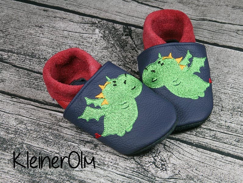 Krabbelpuschen Lederpuschen Babyschuhe Krabbelschuhe Drache von KleinerOlm