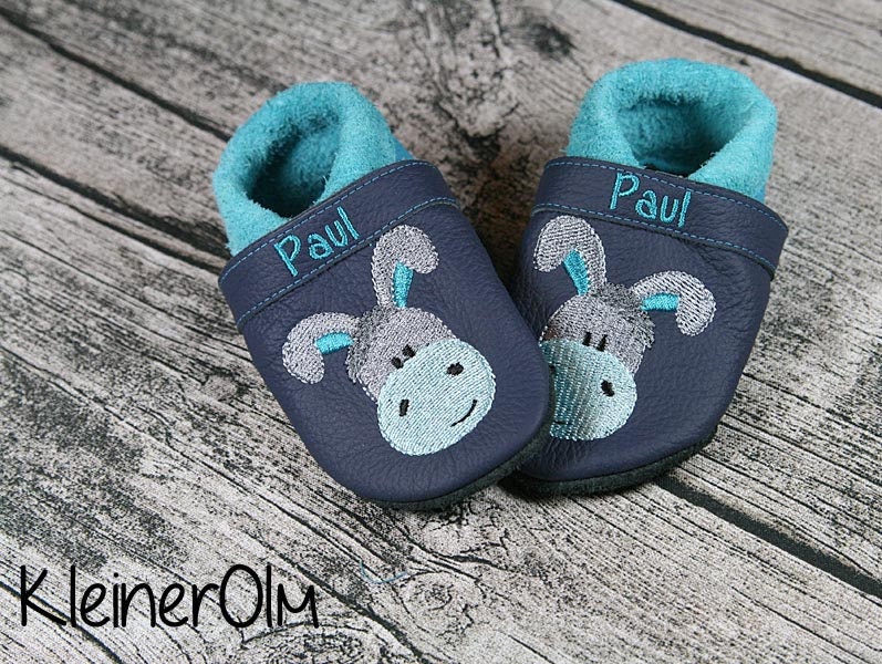 Krabbelpuschen Lederpuschen Babyschuhe Krabbelschuhe Esel von KleinerOlm