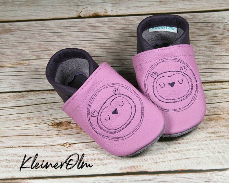Krabbelpuschen Lederpuschen Babyschuhe Krabbelschuhe Eule Minimal, Name von KleinerOlm