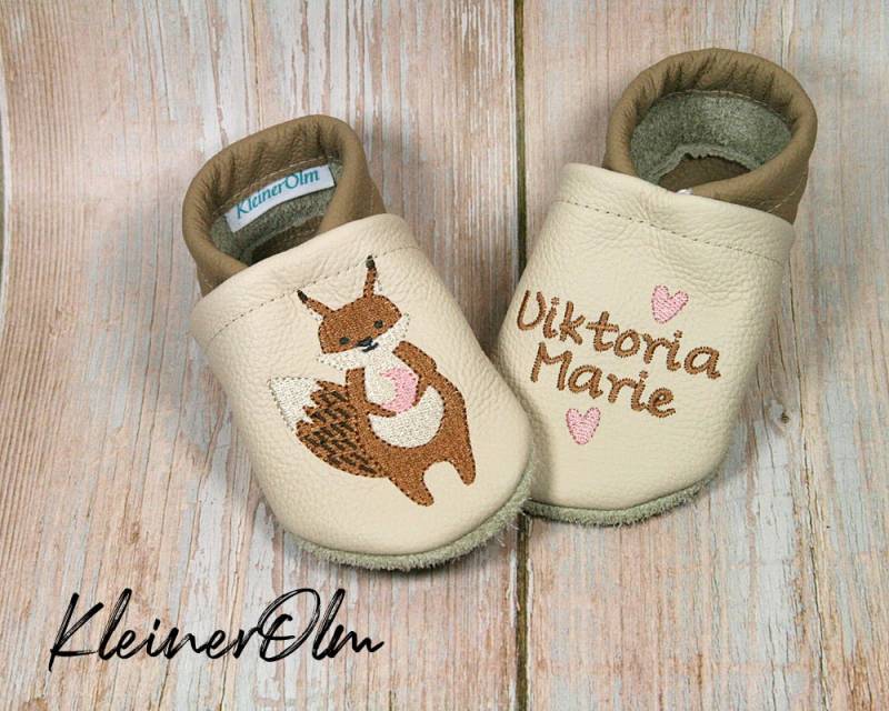Krabbelpuschen Lederpuschen Babyschuhe Krabbelschuhe Fuchs Mit Mond, Namen von KleinerOlm