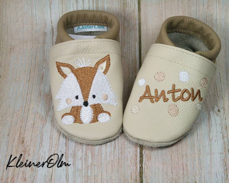 Krabbelpuschen Lederpuschen Babyschuhe Krabbelschuhe Fuchs Und Punkte , Mit Namen von KleinerOlm