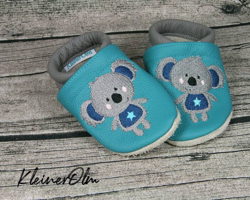 Krabbelpuschen Lederpuschen Babyschuhe Krabbelschuhe Koala Herz Stern von KleinerOlm