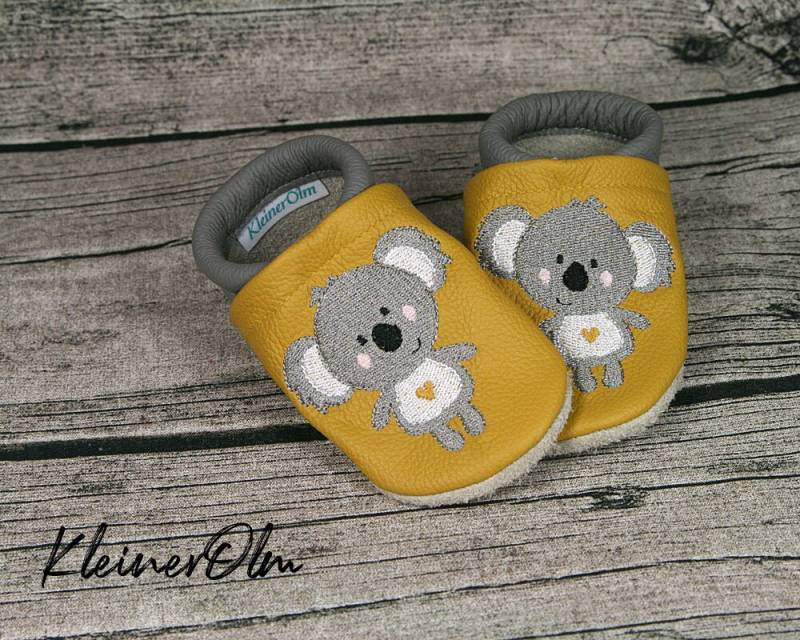 Krabbelpuschen Lederpuschen Babyschuhe Krabbelschuhe Koala Herz von KleinerOlm