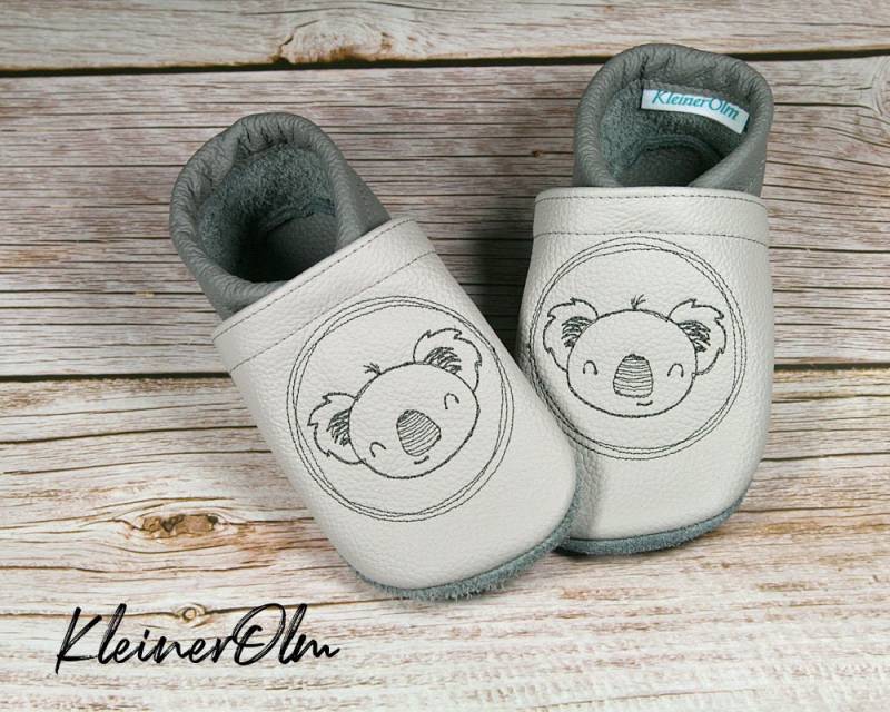 Krabbelpuschen Lederpuschen Babyschuhe Krabbelschuhe Koala Minimal, Name von KleinerOlm