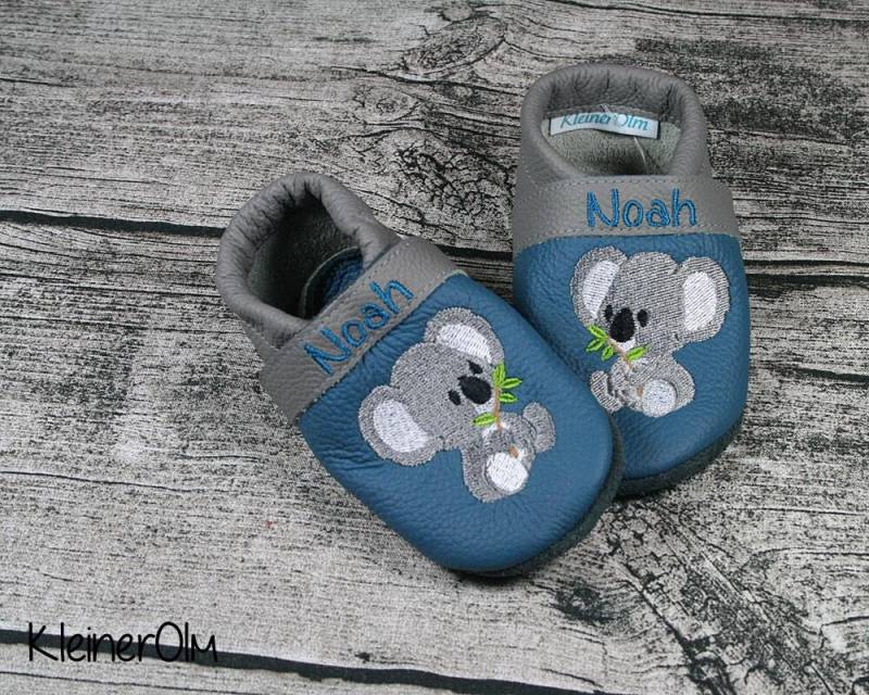 Krabbelpuschen Lederpuschen Babyschuhe Krabbelschuhe Koala von KleinerOlm