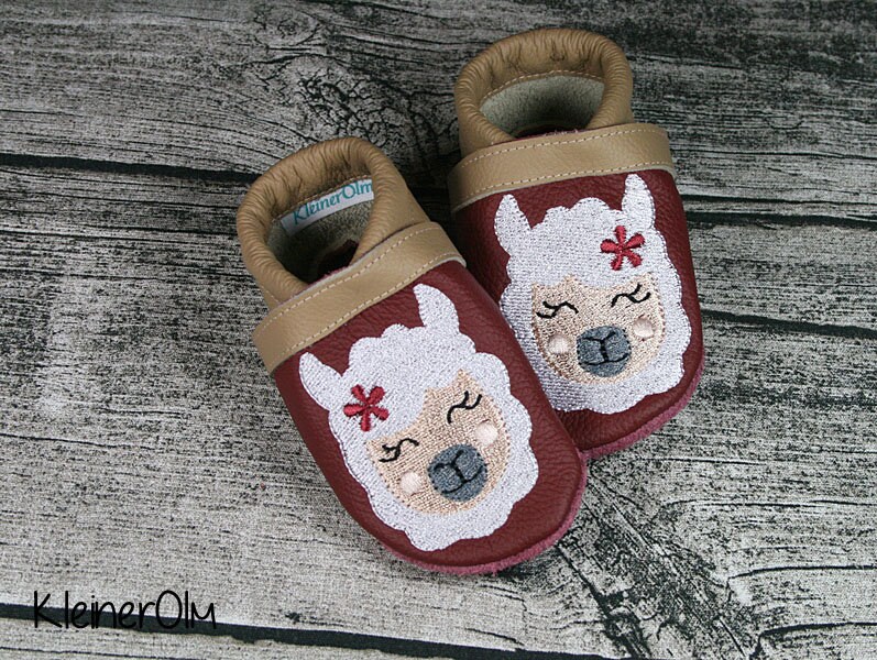 Krabbelpuschen Lederpuschen Babyschuhe Krabbelschuhe Lama von KleinerOlm
