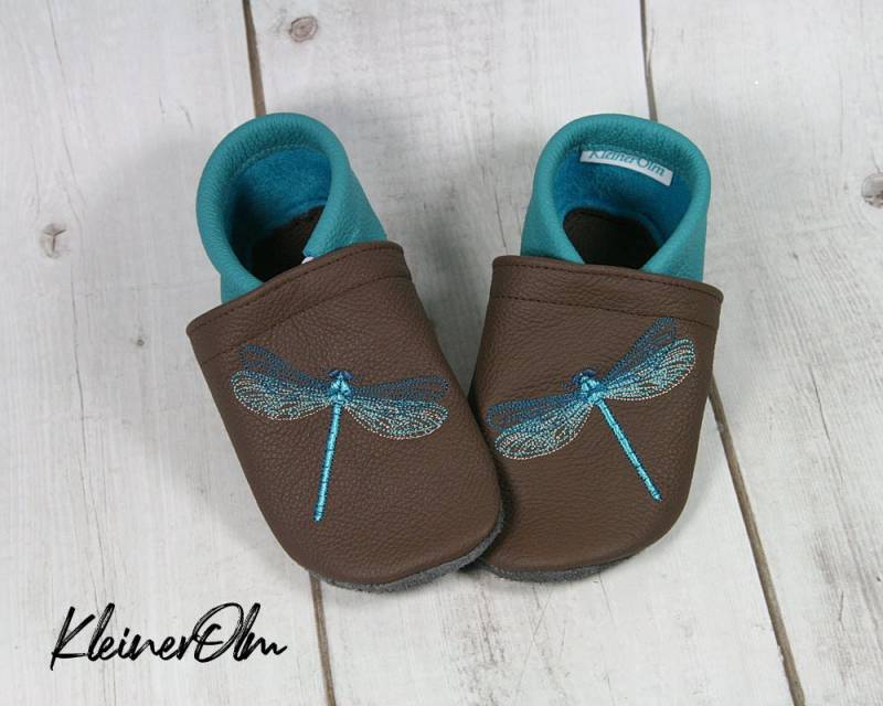 Krabbelpuschen Lederpuschen Babyschuhe Krabbelschuhe Libelle Name von KleinerOlm