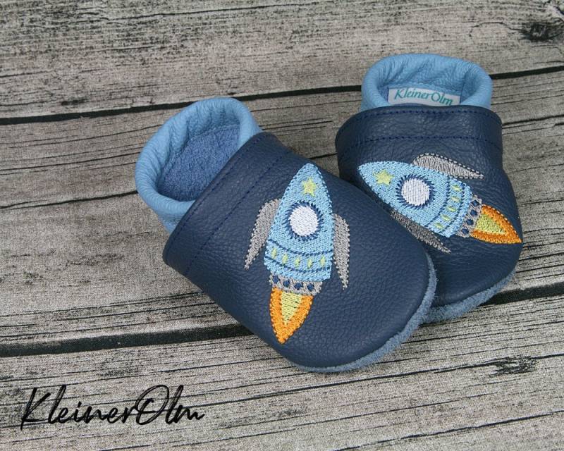 Krabbelpuschen Lederpuschen Babyschuhe Krabbelschuhe Rakete Name von KleinerOlm