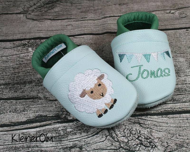 Krabbelpuschen Lederpuschen Babyschuhe Krabbelschuhe Schaf von KleinerOlm