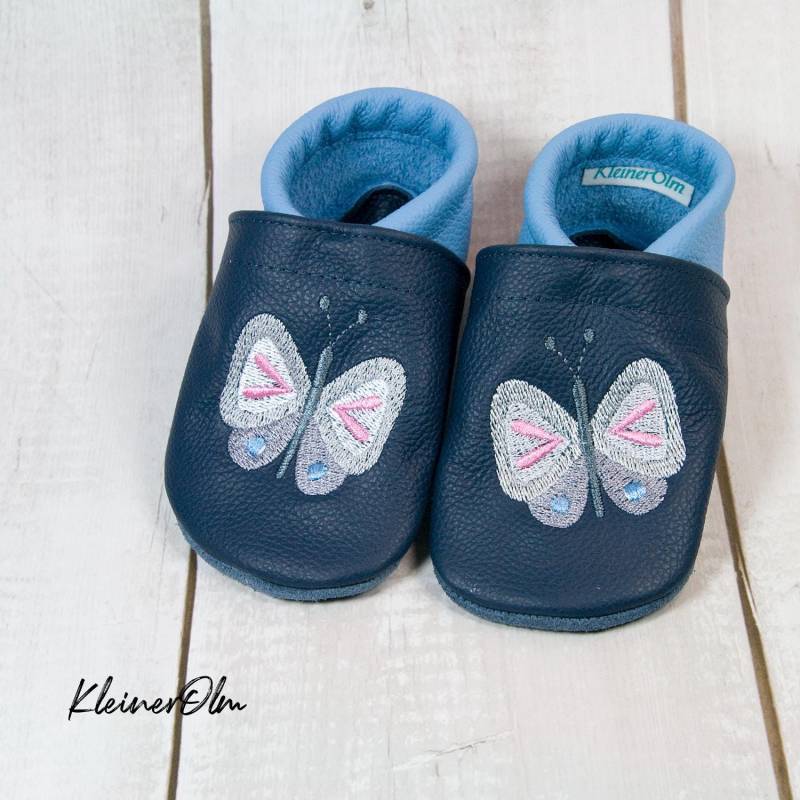 Krabbelpuschen Lederpuschen Babyschuhe Krabbelschuhe Schmetterlinge von KleinerOlm