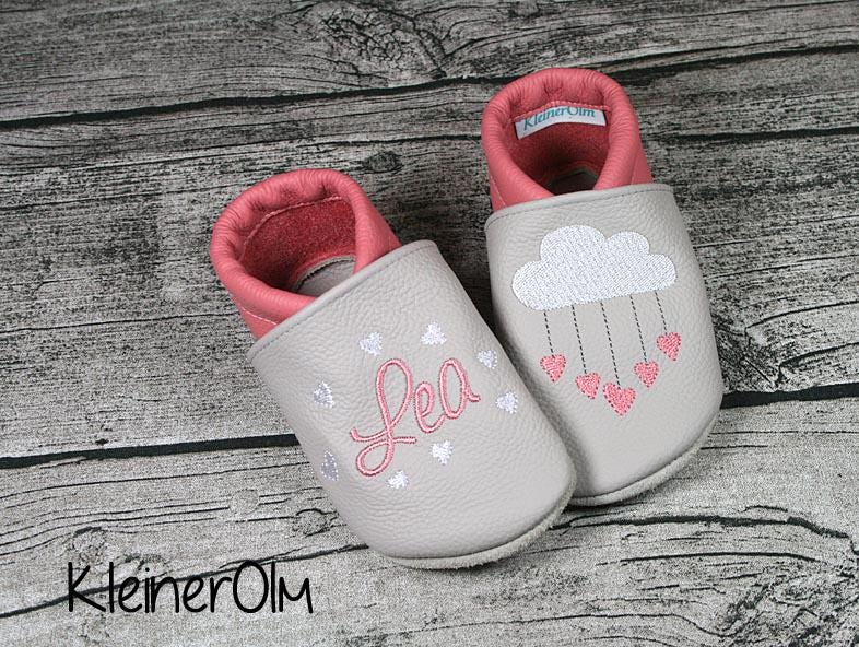 Krabbelpuschen Lederpuschen Babyschuhe Krabbelschuhe Wolke Herzchen von KleinerOlm