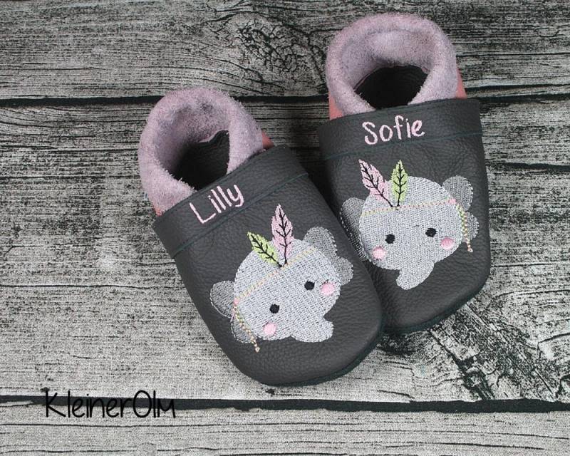 Krabbelpuschen Lederpuschen Krabbelschuhe Elefant von KleinerOlm