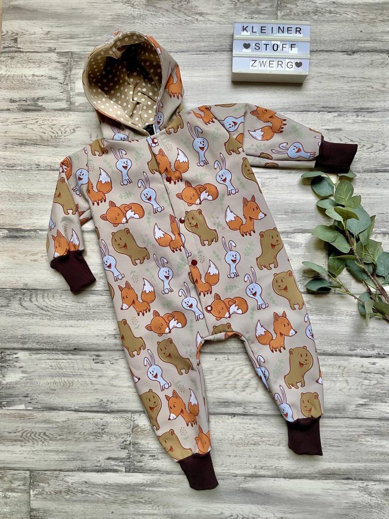 Softshellanzug Waldtiere Größe 86 von KleinerStoffzwerg