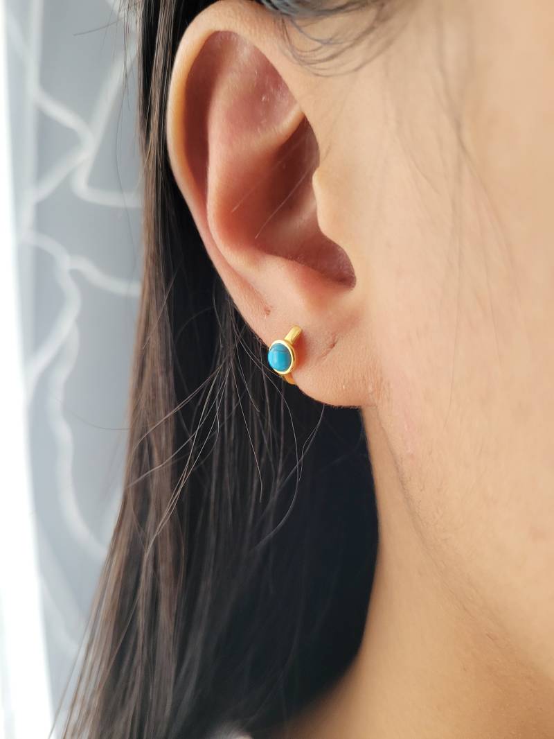 Creolen Ohrringe Silber Mit 18K Goldlegierung Stein Ohrringe, Rund Gold + Geschenkverpackung von KleinerSuessling