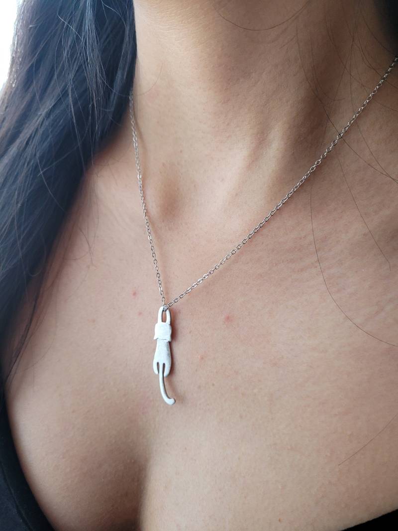 Hänge Katze Halskette Aus Silber 925, Halskette, Kettenlänge 40 cm+5 cm + Geschenkverpackung von KleinerSuessling