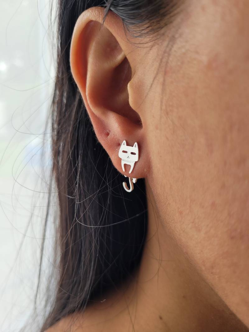 Hänge Katze Und Fisch Ohrringe Silber 925, Ohrstecker, + Geschenkverpackung von KleinerSuessling