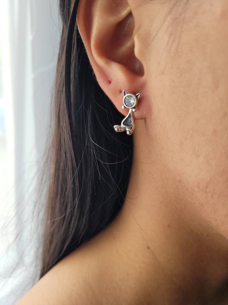 Katze Mit Stein Ohrringe Silber 925, -Größe 1, 1 cm + Geschenkverpackung von KleinerSuessling