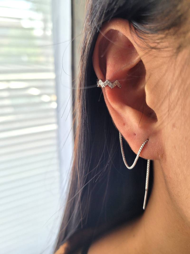 Silber 925 Zirkon Lange Klemm Zick Zack Einfädler Ohrringe 2 Stück Für Beide Seiten + Geschenkverpackung von KleinerSuessling