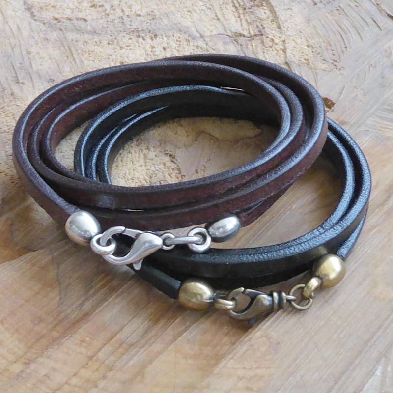 Wickelarmband 4 ~ Silber Oder Bronze Schlicht Surfer Unisex Lederschmuck von KleinerTruhenschatz